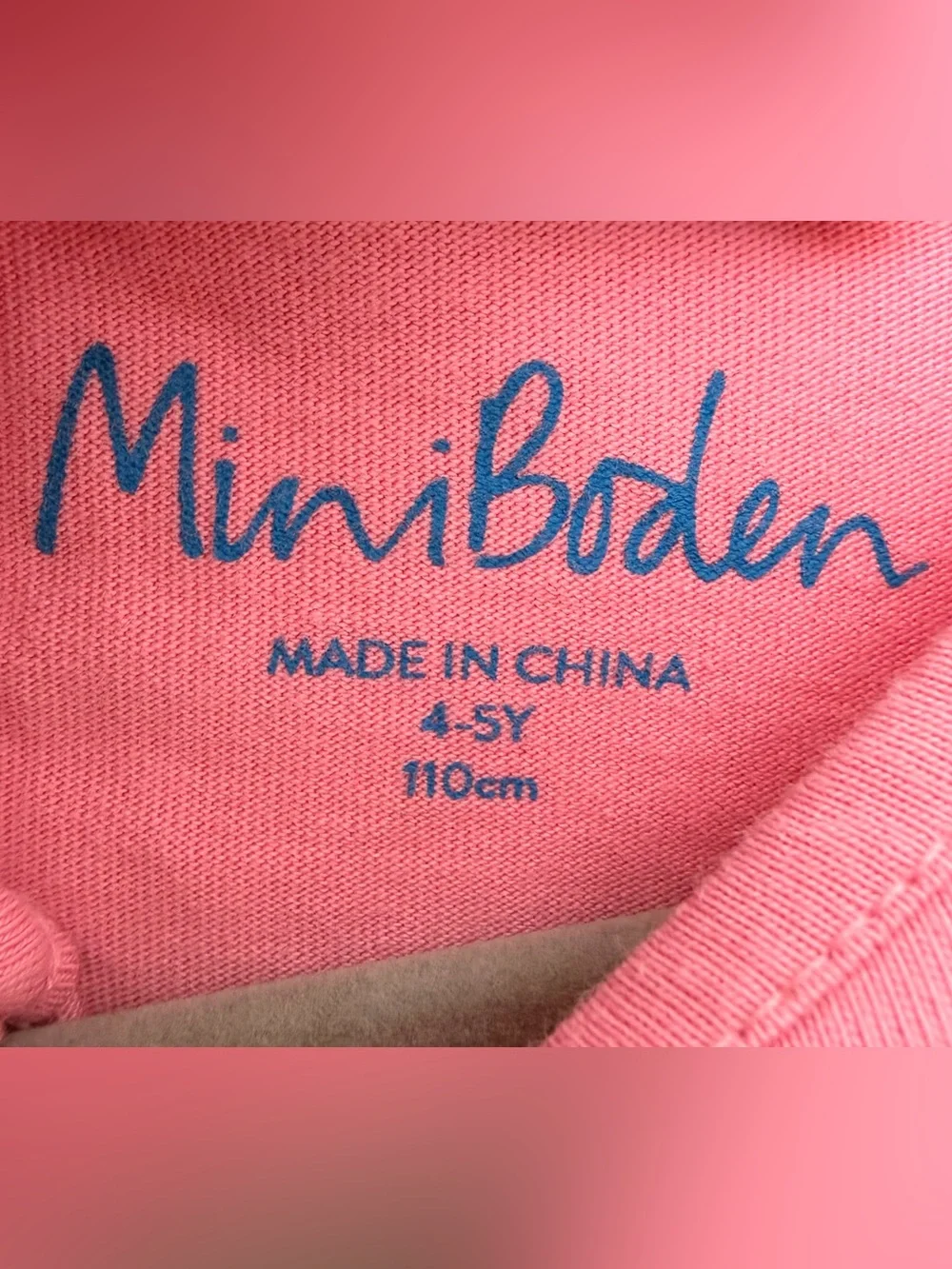 Mini Boden girls 4-5 pink dress with ballerina bunny appliqué, 100% cotton.